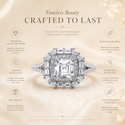 Asscher Halo Moissanite Engagement Ring