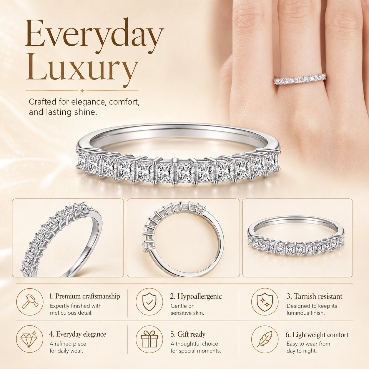 1ct Princess Cut Moissanite Half-Eternity Wedding Band
