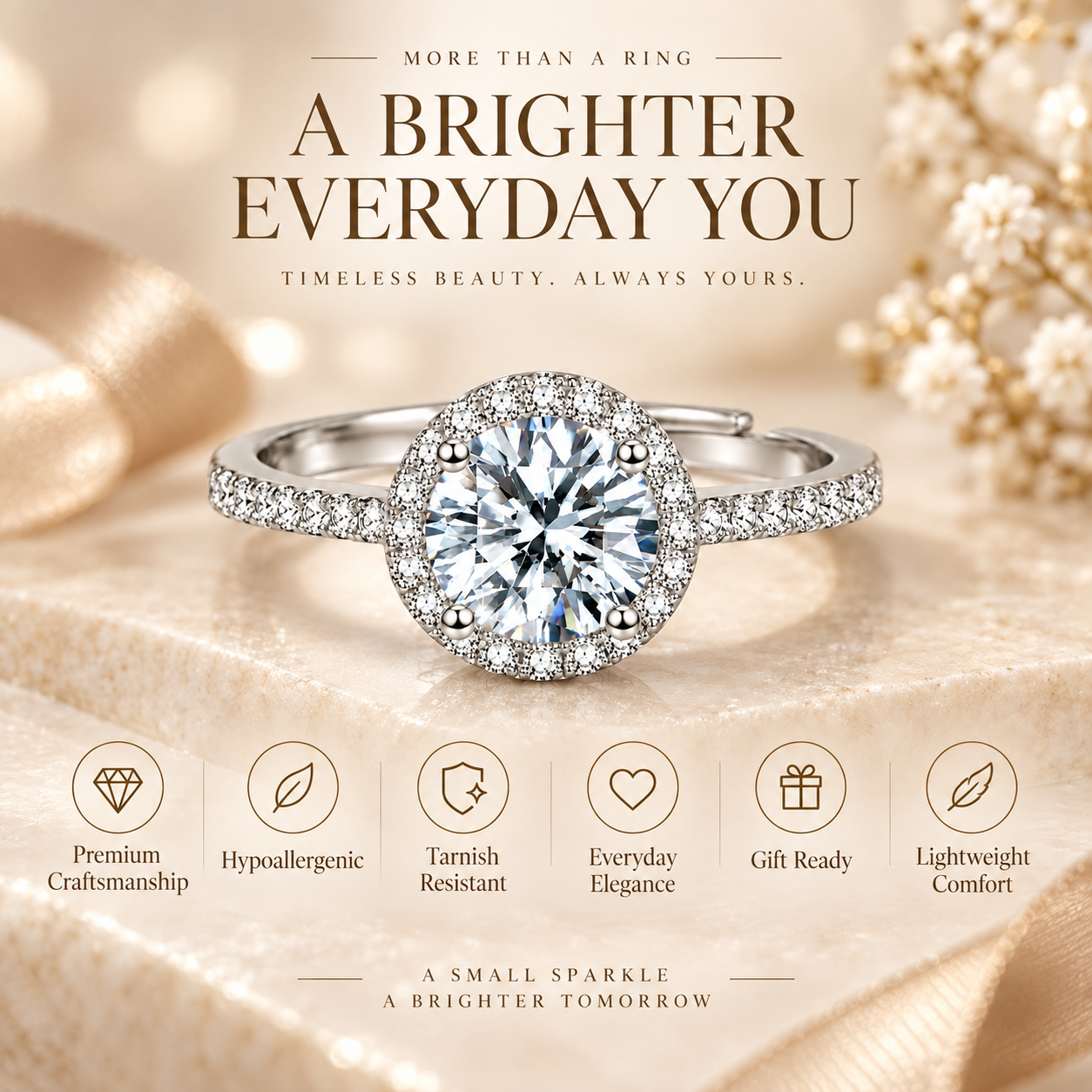 1ct Adjustable Coloured Moissanite Halo Engagement Ring