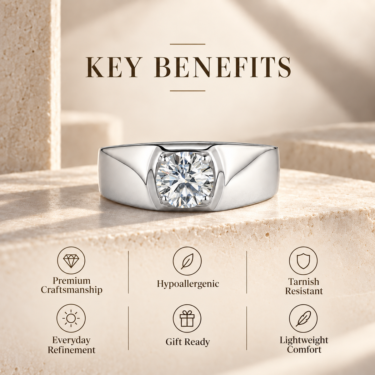1ct Men's Round Brilliant Moissanite Adjustable Wedding Band