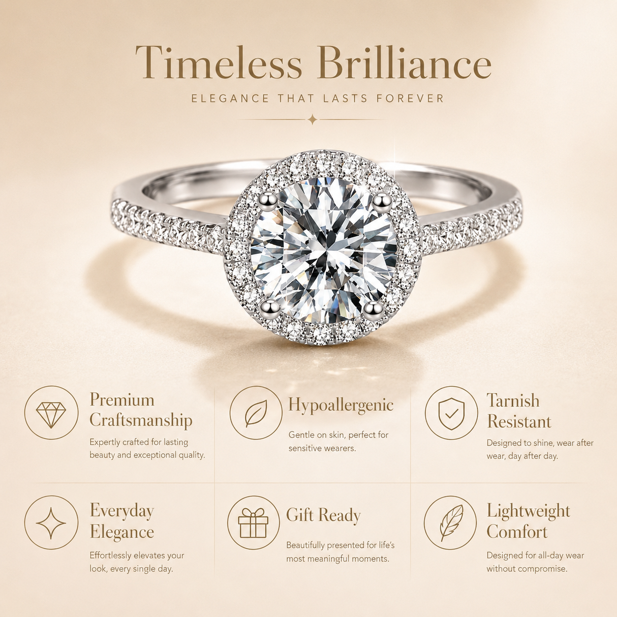 Round Brilliant Cut Moissanite Pavé Halo Engagement Ring