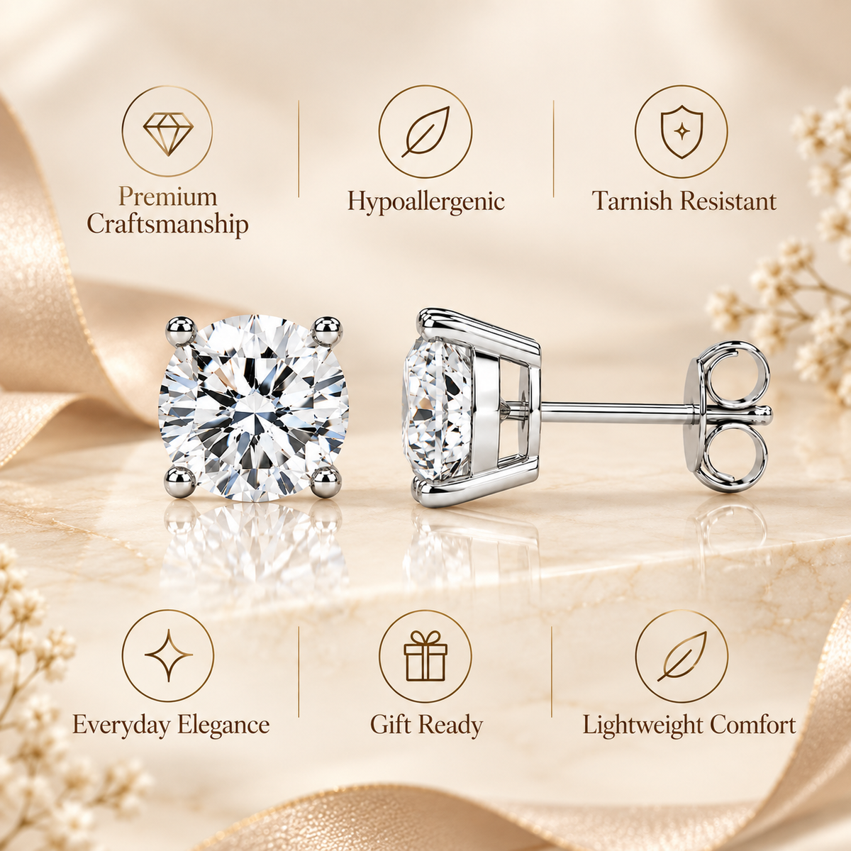 Four Prong Moissanite Solitaire Stud Earrings