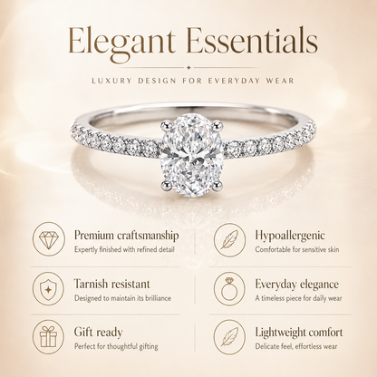 Oval Cut Moissanite Pavé Solitaire Engagement Ring