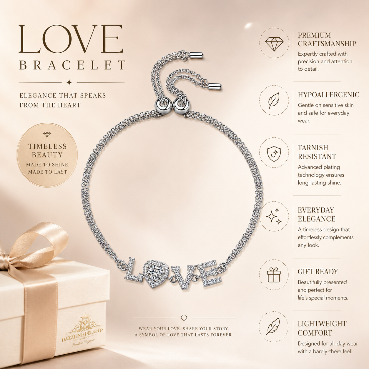Moissanite LOVE Bracelet