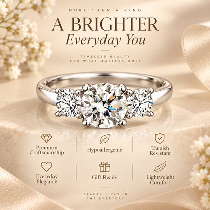 2ct Round Brilliant Moissanite Trilogy Engagement Ring