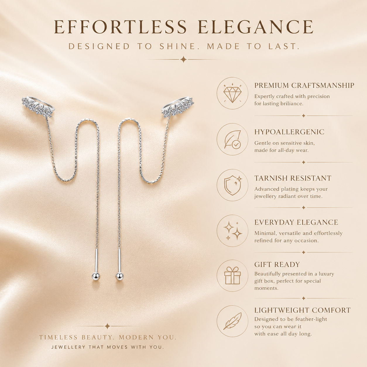 Moissanite Threader Chain Earrings