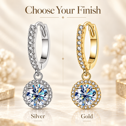 Halo Moissanite Hoop Drop Earrings