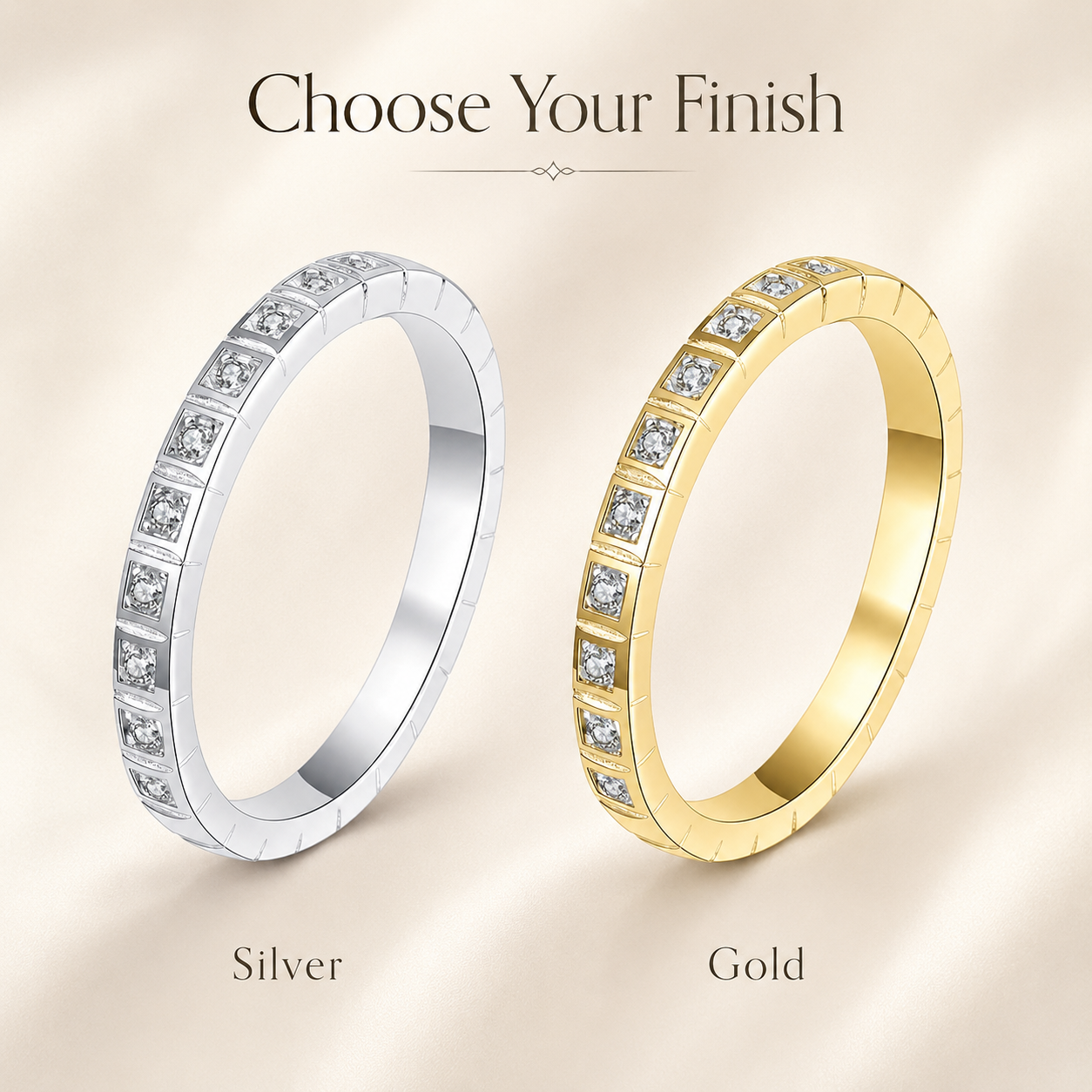 Round Brilliant Cut Moissanite Square Channel Half-Eternity Wedding Band