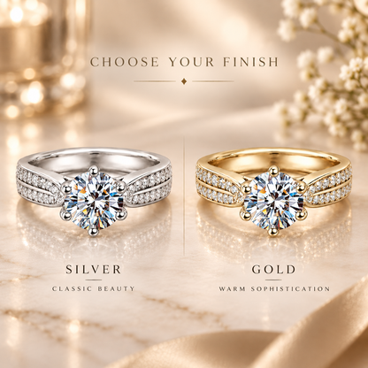 Round Brilliant Moissanite Double-Row Pavé Engagement Ring