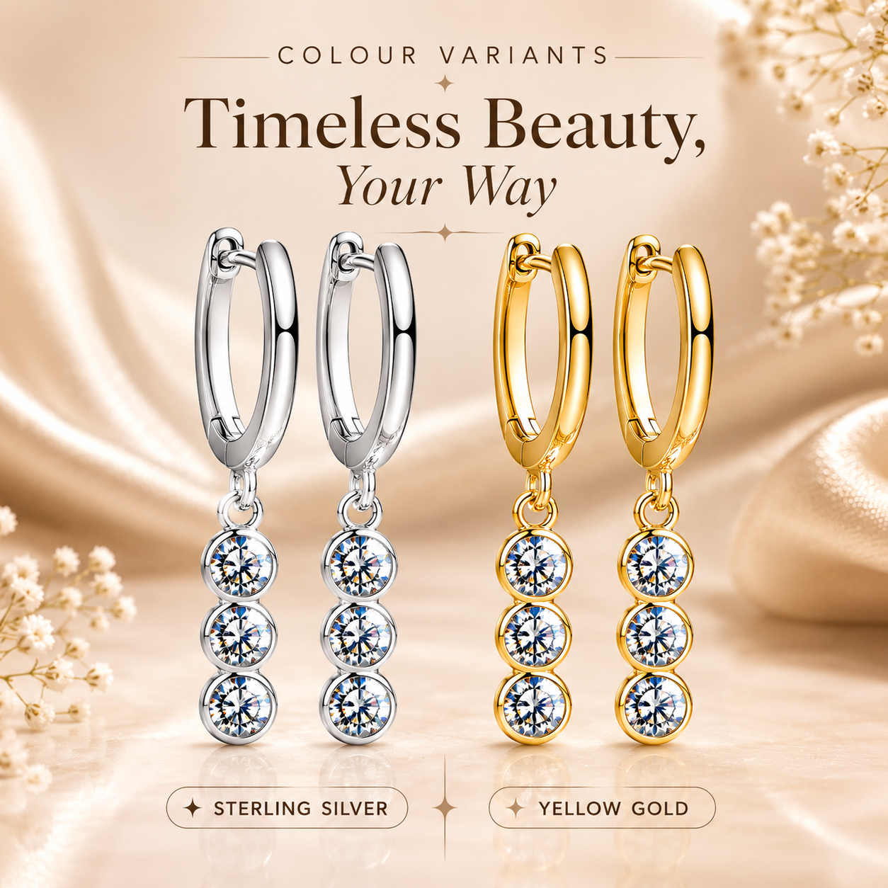 Triple Drop Moissanite Hoop Earrings