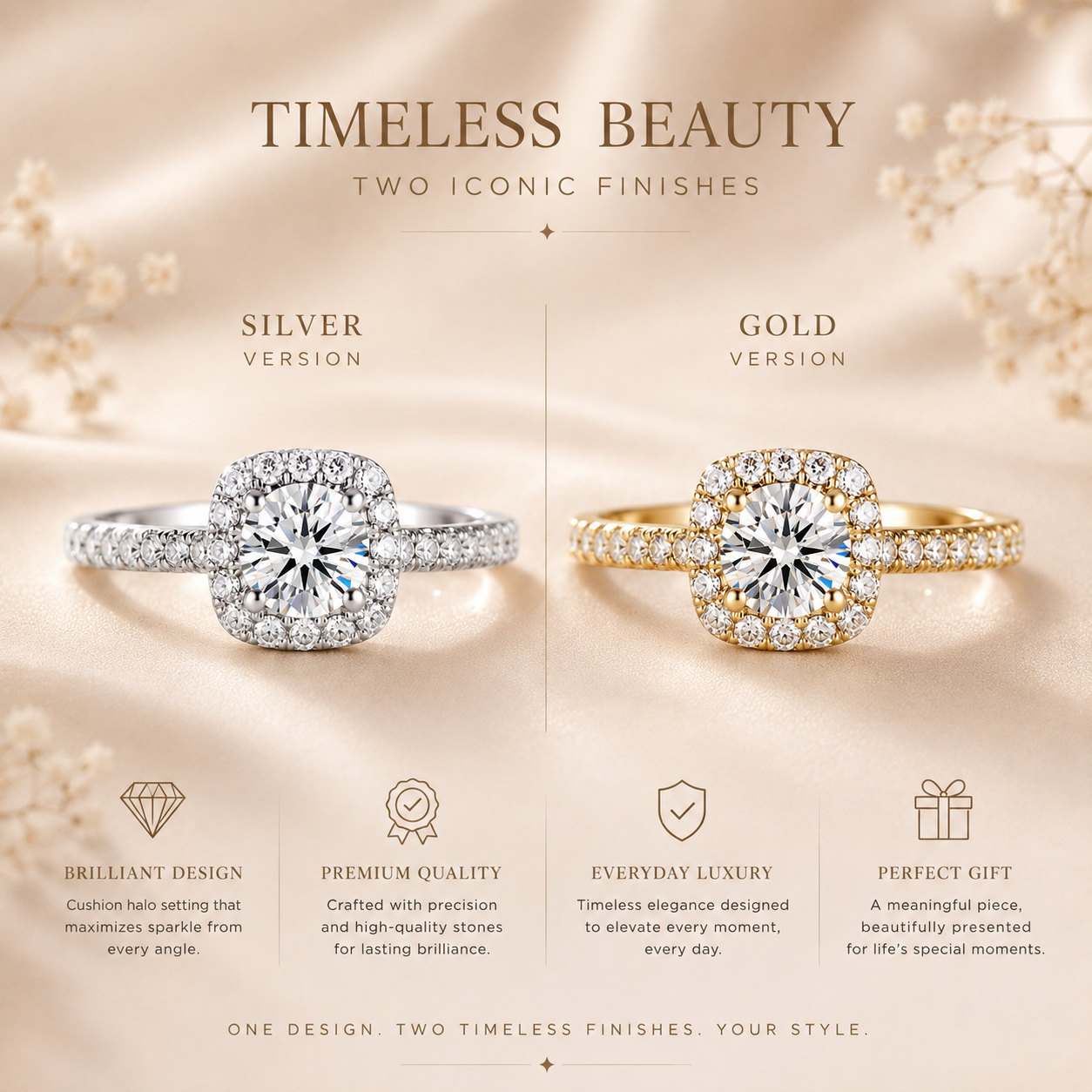 Cushion Halo Moissanite Engagement Ring