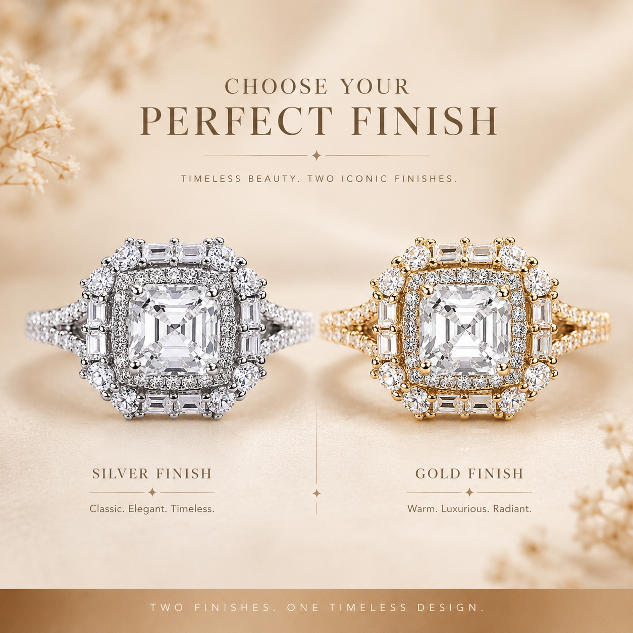 Asscher Halo Moissanite Engagement Ring