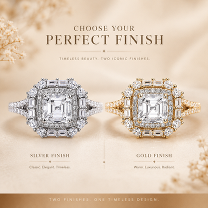 Asscher Halo Moissanite Engagement Ring