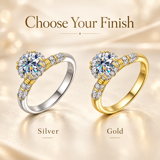 1ct Two-Tone Round Brilliant Moissanite Pavé Engagement Ring