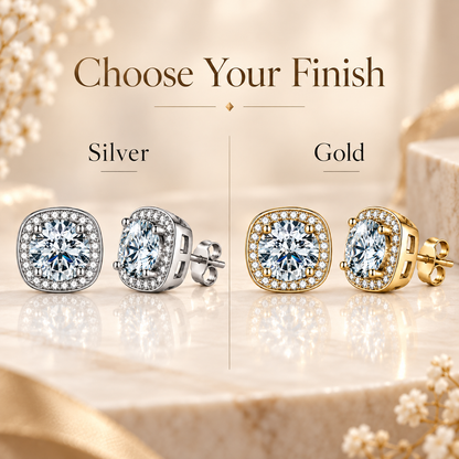 Halo Moissanite Stud Earrings – 925 Sterling Silver & Gold