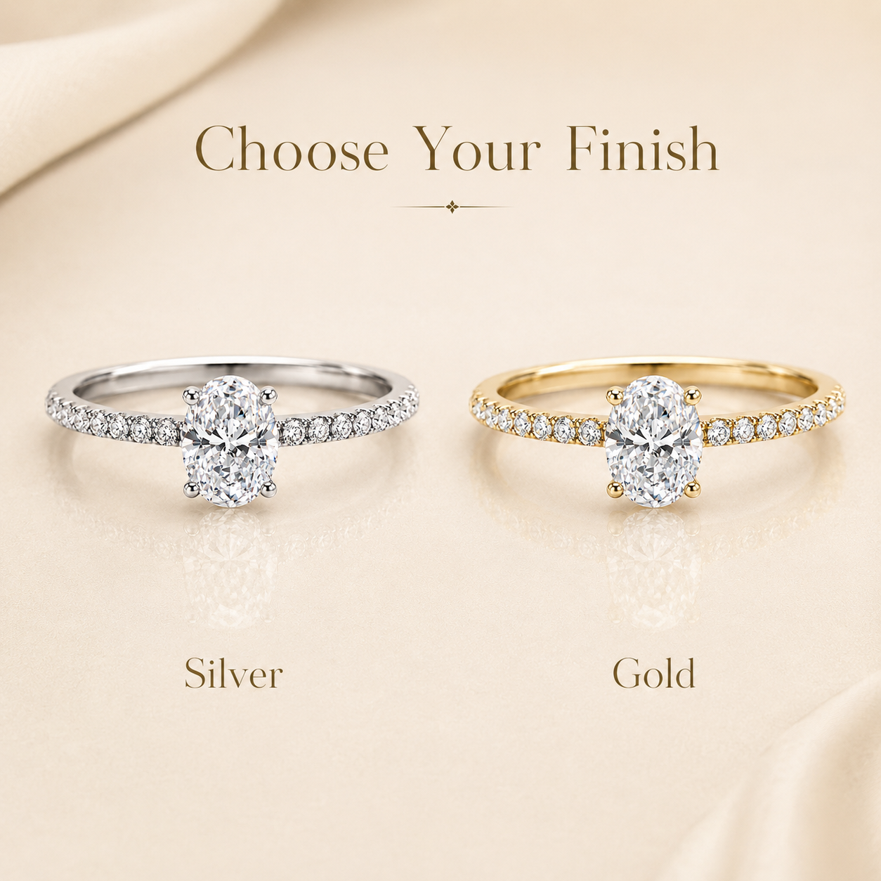 Oval Cut Moissanite Pavé Solitaire Engagement Ring