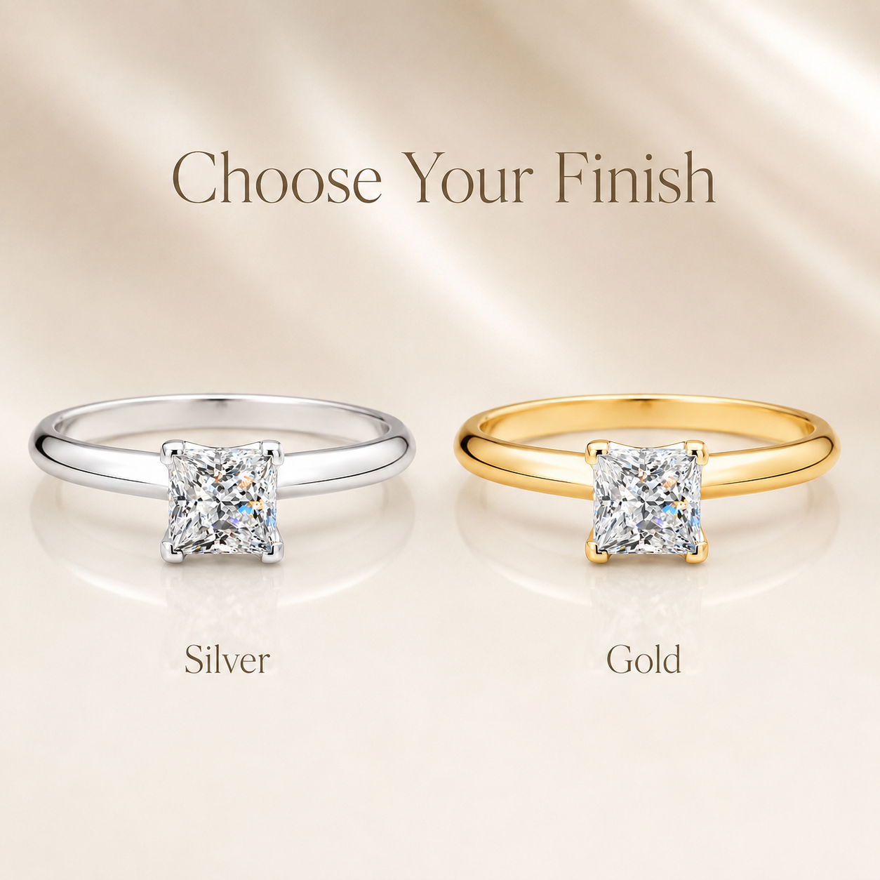 Princess Cut Moissanite Cathedral Solitaire Engagement Ring