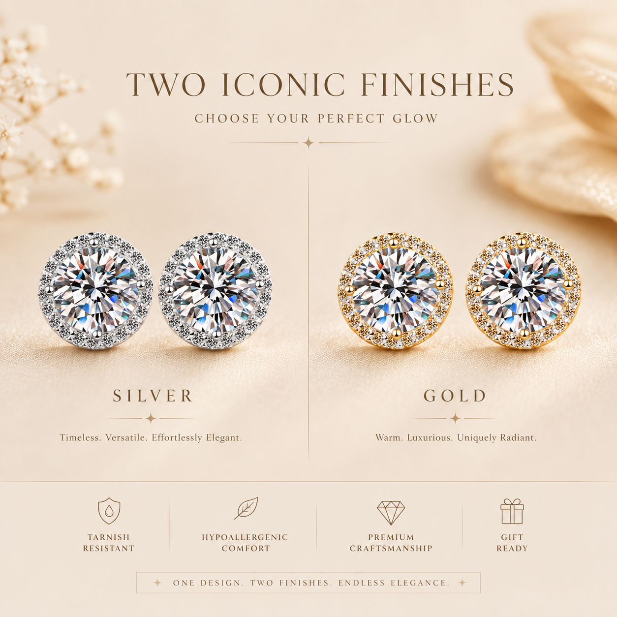 Round Brilliant Cut Moissanite Halo Stud Earrings