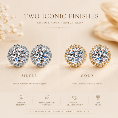 Round Brilliant Cut Moissanite Halo Stud Earrings