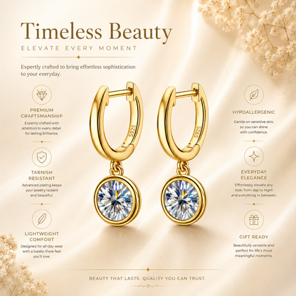 Bezel Drop Moissanite Hoop Earrings