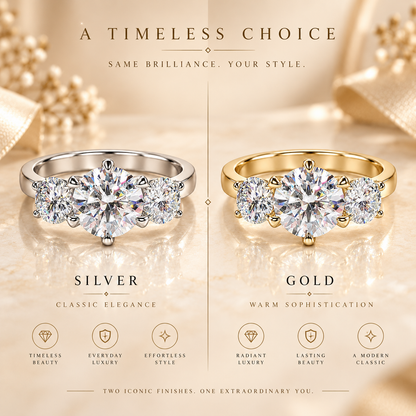 5ct Round Brilliant Moissanite Trilogy Engagement Ring
