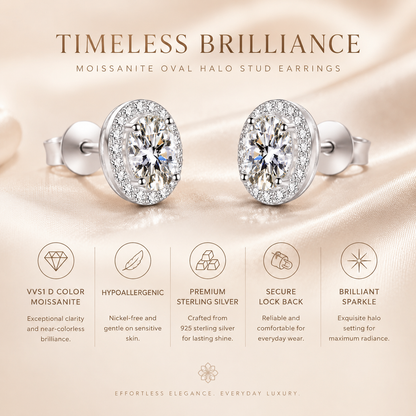 Oval Halo Moissanite Stud Earrings