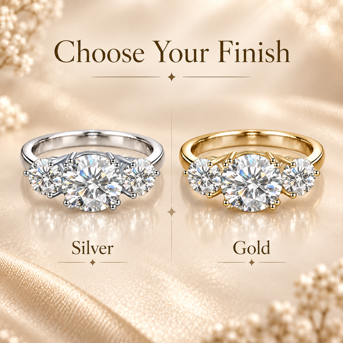 4ct Round Brilliant Moissanite Trilogy Engagement Ring