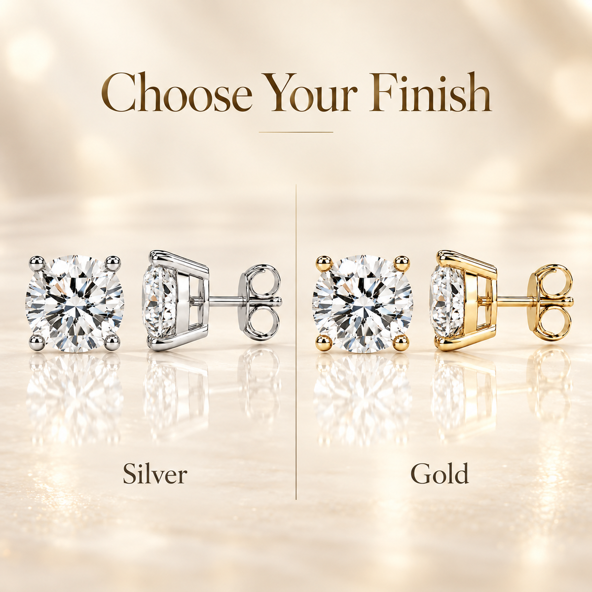 Four Prong Moissanite Solitaire Stud Earrings