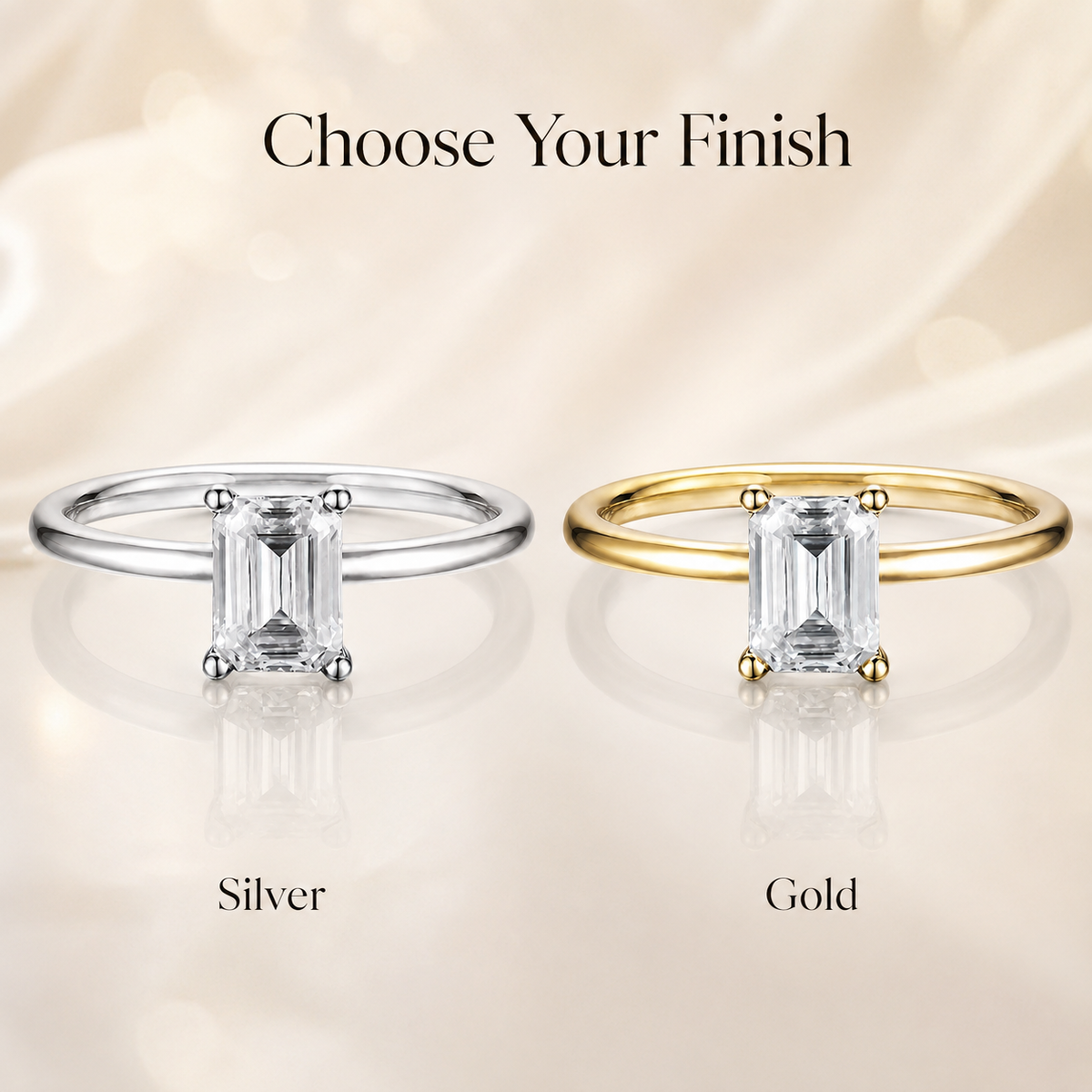 Emerald Cut Moissanite Solitaire Engagement Ring
