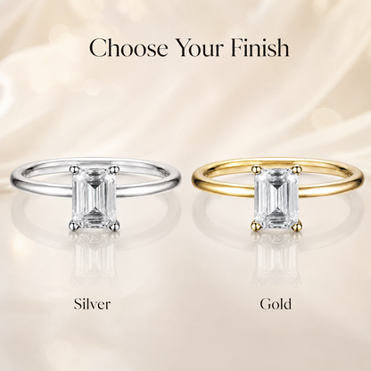 Emerald Cut Moissanite Solitaire Engagement Ring