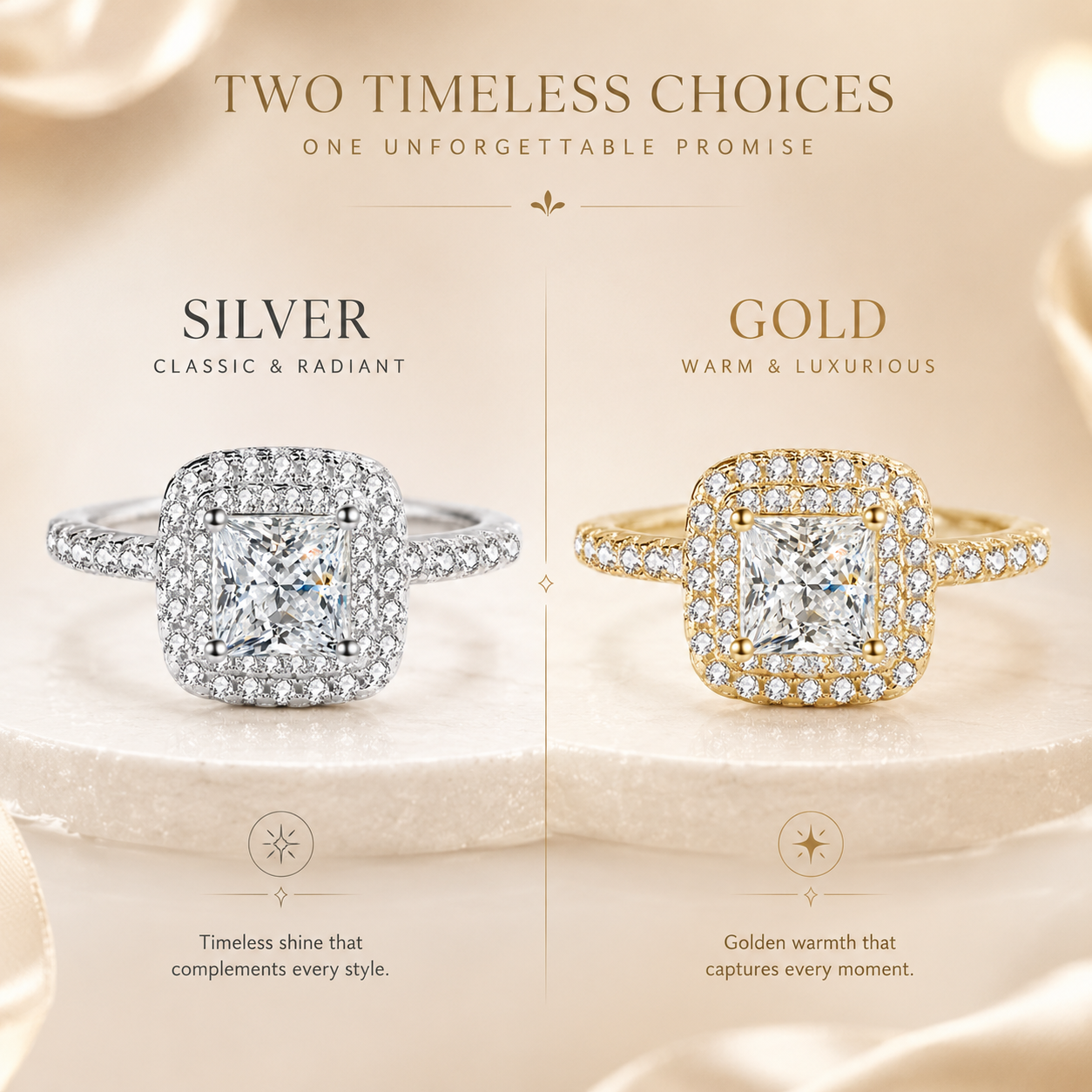 Princess Double Halo Moissanite Engagement Ring