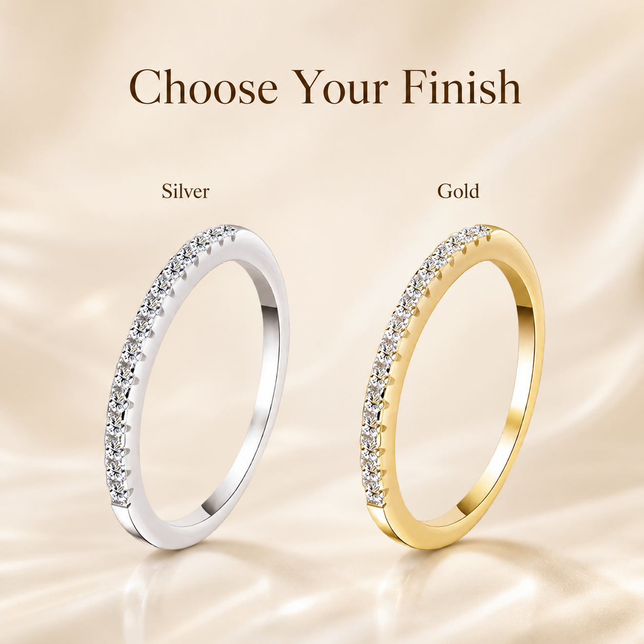 Round Brilliant Moissanite Pavé Half-Eternity Wedding Band