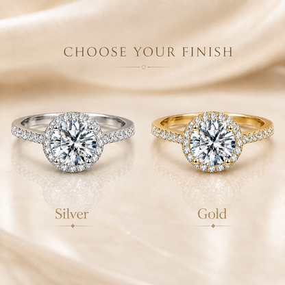 Round Brilliant Cut Moissanite Pavé Halo Engagement Ring