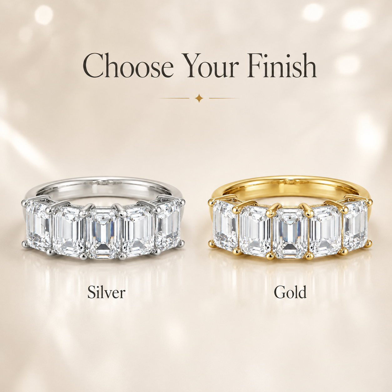 2.5ct Emerald Cut Moissanite Half-Eternity Wedding Band