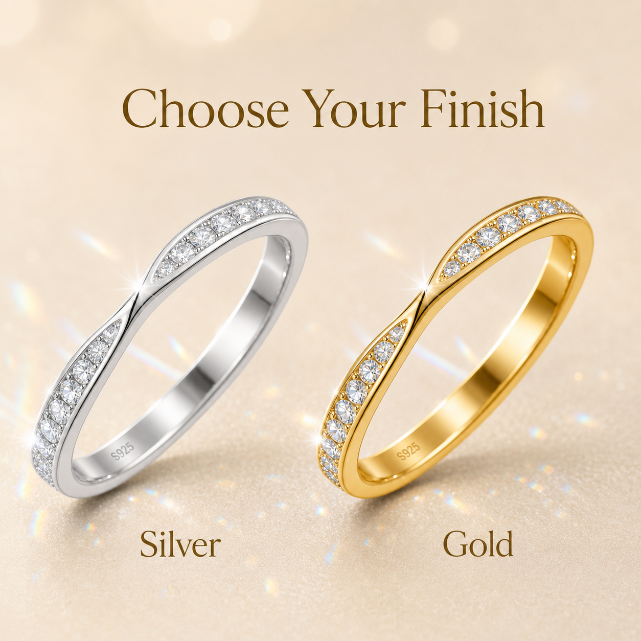 Round Brilliant Moissanite Curved Half Eternity Wedding Band
