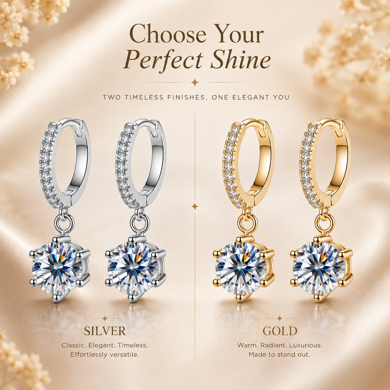 Round Moissanite Hoop Drop Earrings