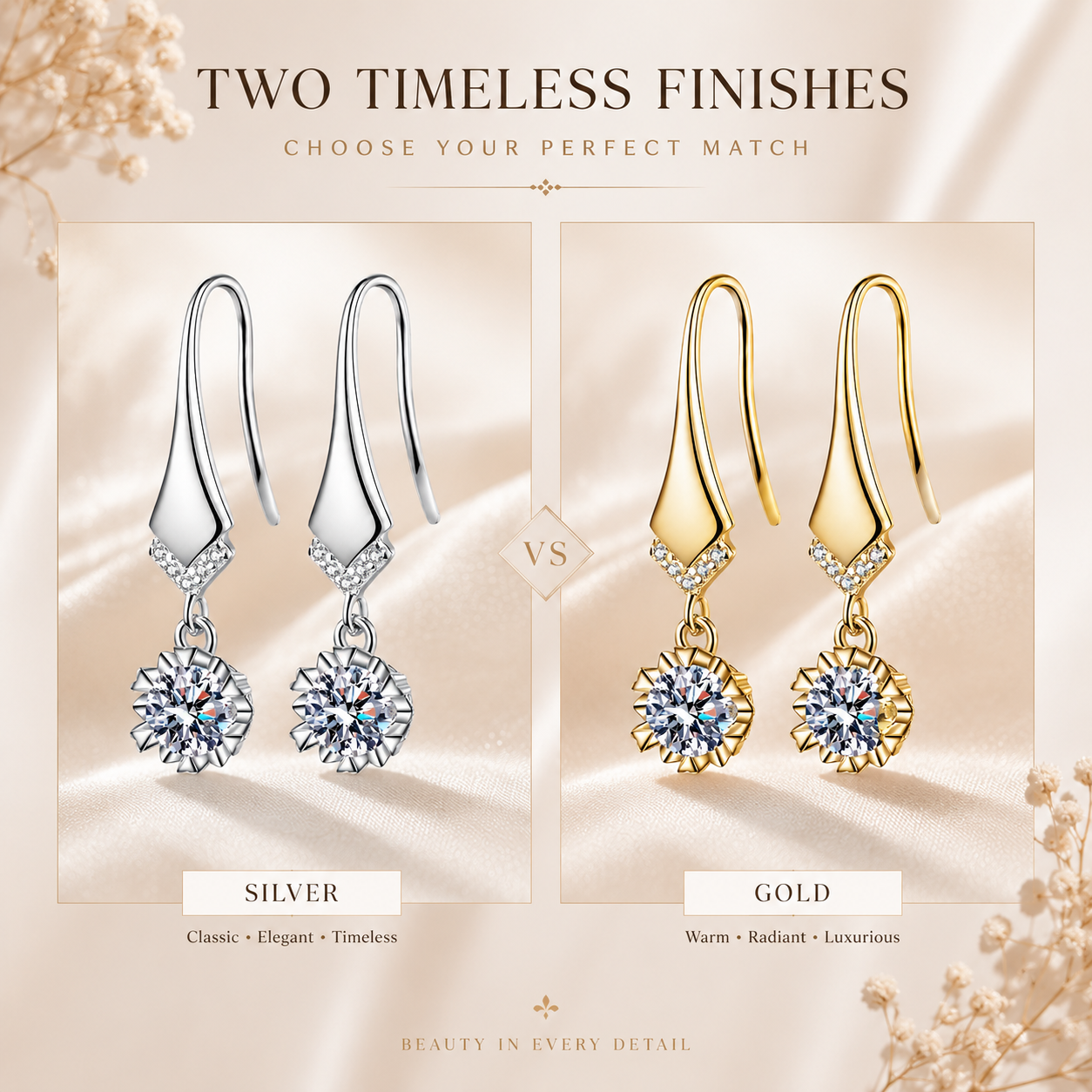 Elegant Round Moissanite Drop Earrings