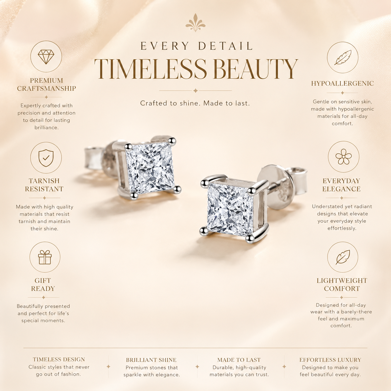 Princess Cut Moissanite Solitaire Stud Earrings