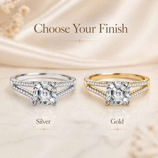 Asscher Cut Moissanite Split-Band Engagement Ring