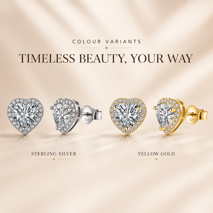 Heart Halo Moissanite Stud Earrings