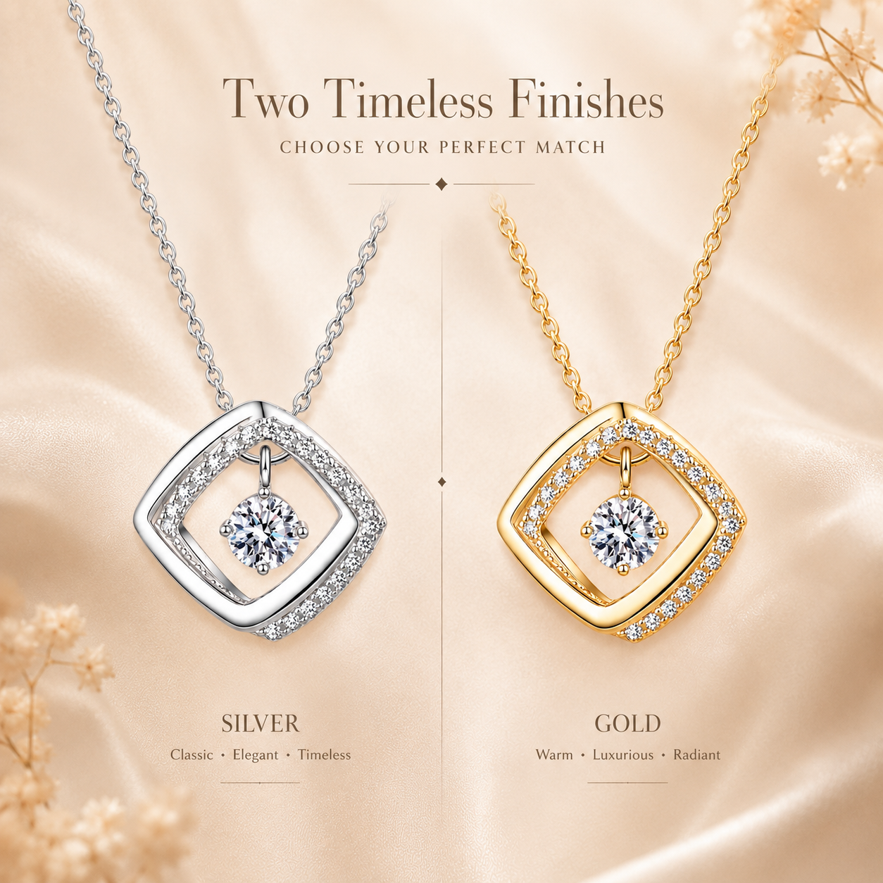 Floating Diamond Shape Moissanite Pendant Necklace