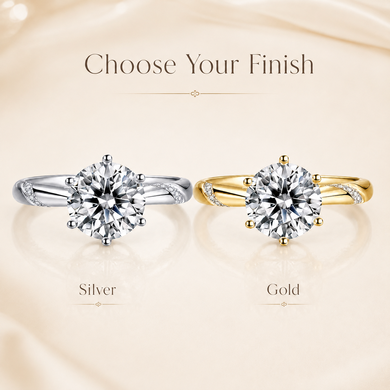 Round Brilliant Moissanite Sweeping Accent Solitaire Engagement Ring