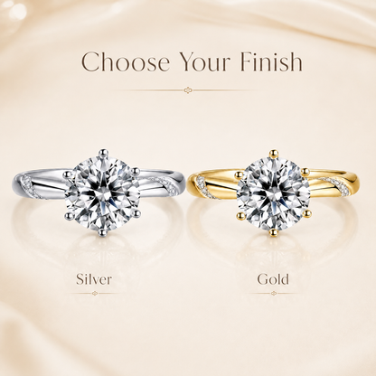 Round Brilliant Moissanite Sweeping Accent Solitaire Engagement Ring