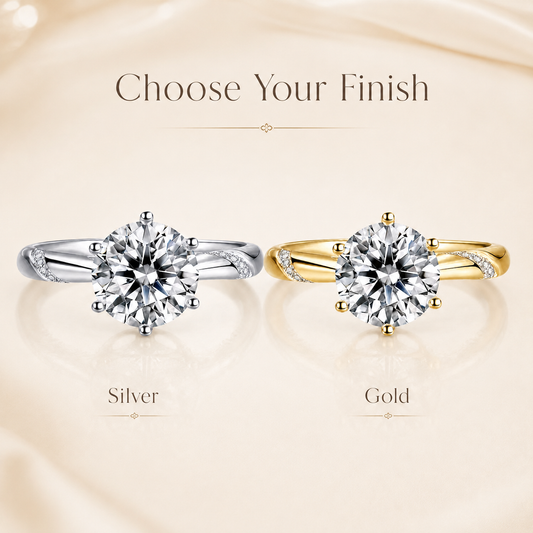 Round Brilliant Moissanite Sweeping Accent Solitaire Engagement Ring
