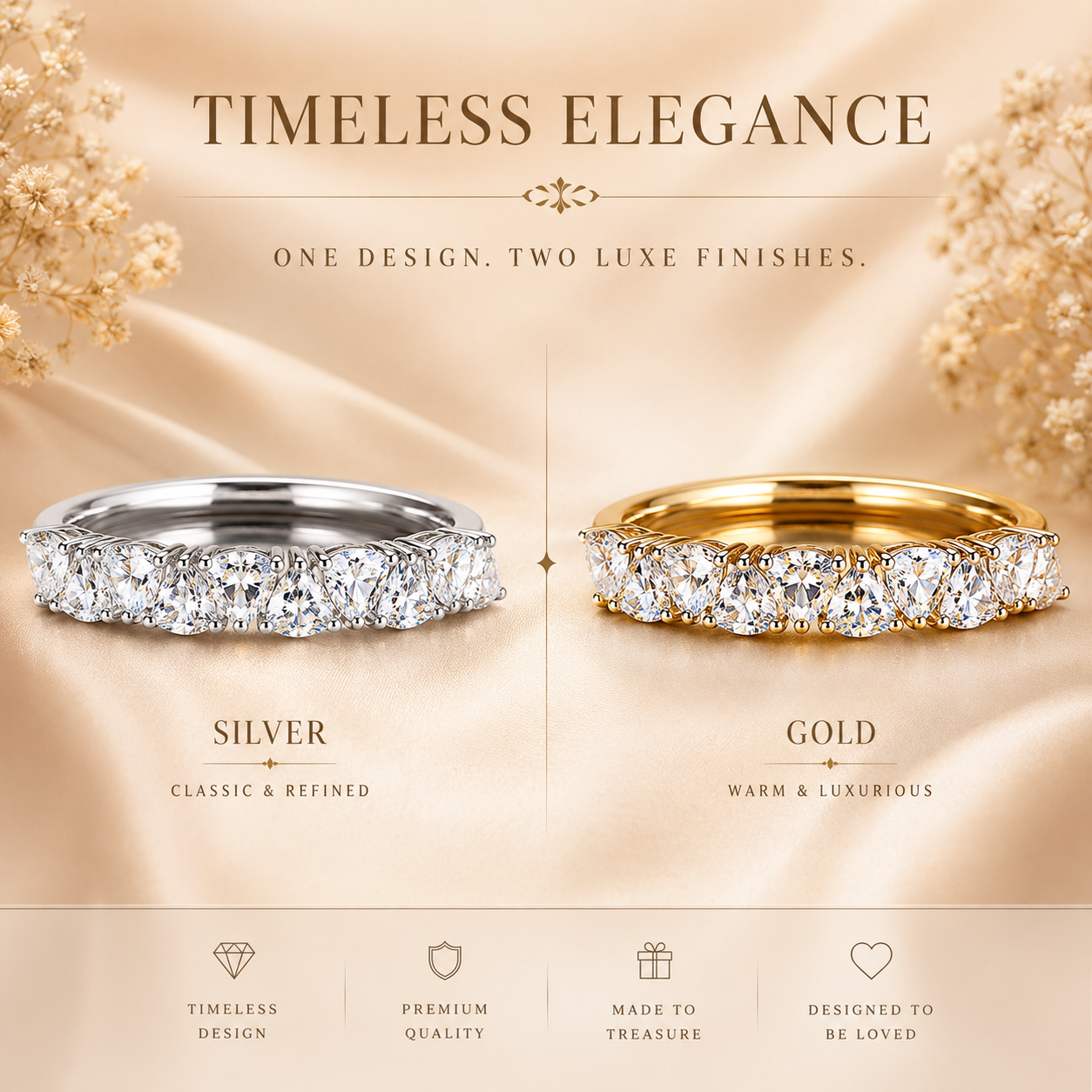 1ct Trillion Cut Moissanite Half-Eternity Wedding Band