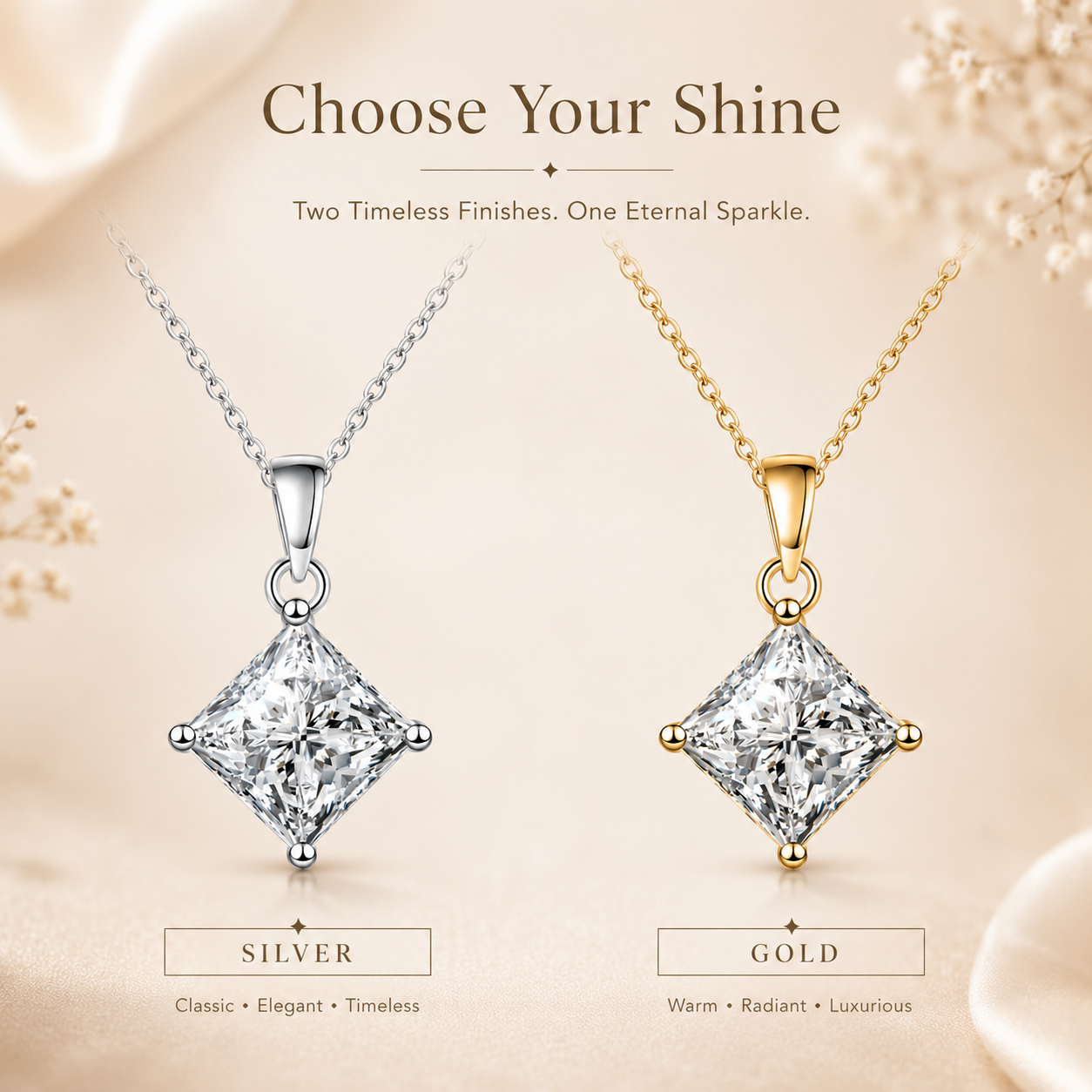 Princess Cut Moissanite Solitaire Pendant Necklace