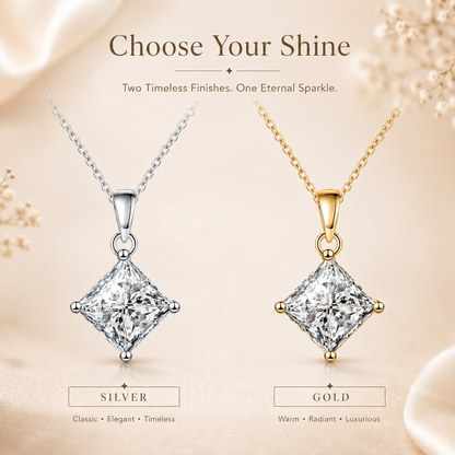 Princess Cut Moissanite Solitaire Pendant Necklace