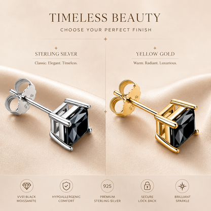 Princess Cut Black Moissanite Stud Earrings