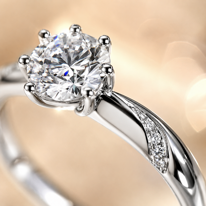 Round Brilliant Moissanite Sweeping Accent Solitaire Engagement Ring