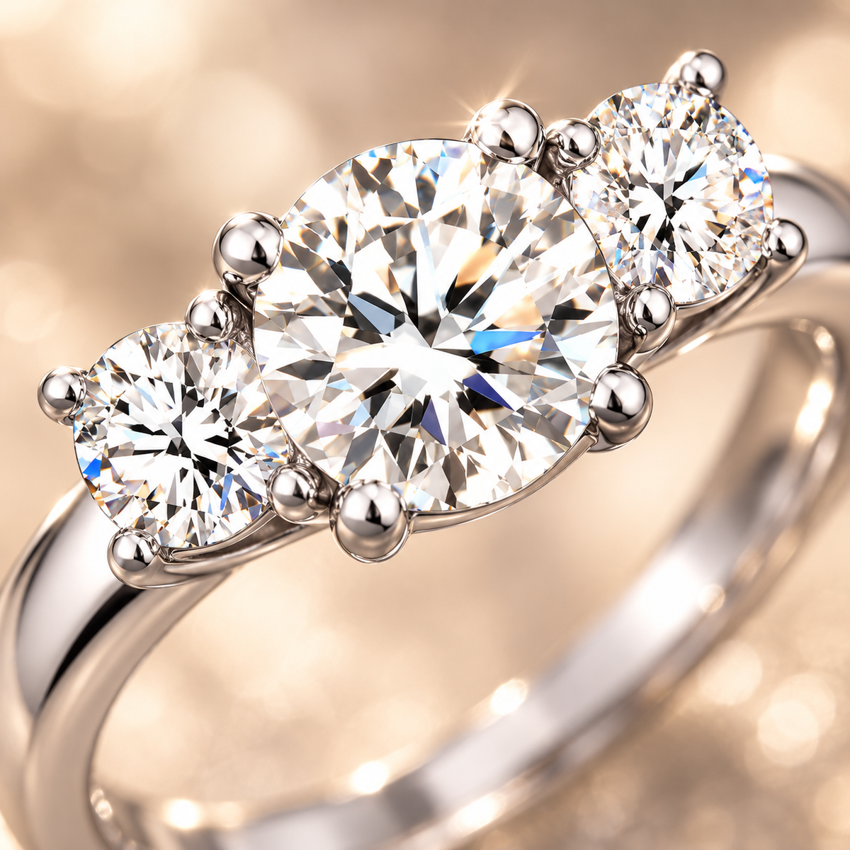 2ct Round Brilliant Moissanite Trilogy Engagement Ring